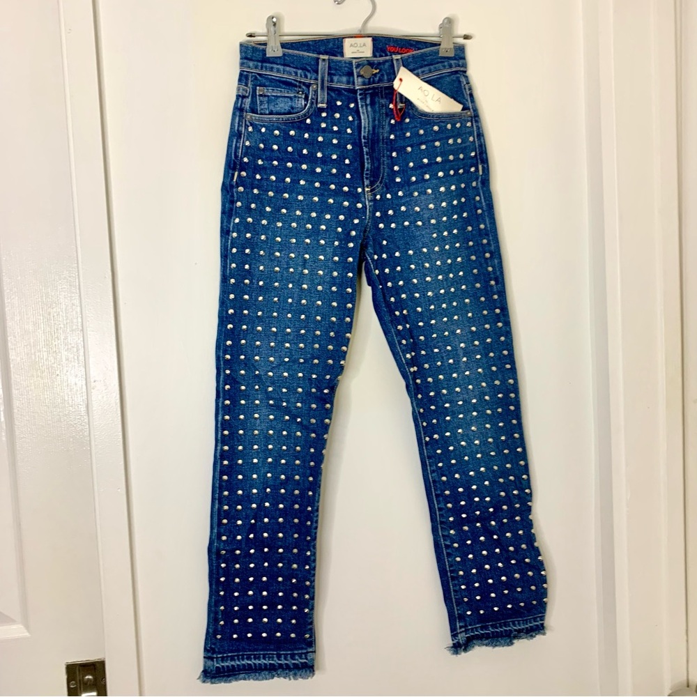 NWT Alice + Oliva Amazing Homebound High Rise Studded Girlfriend Jeans size 26